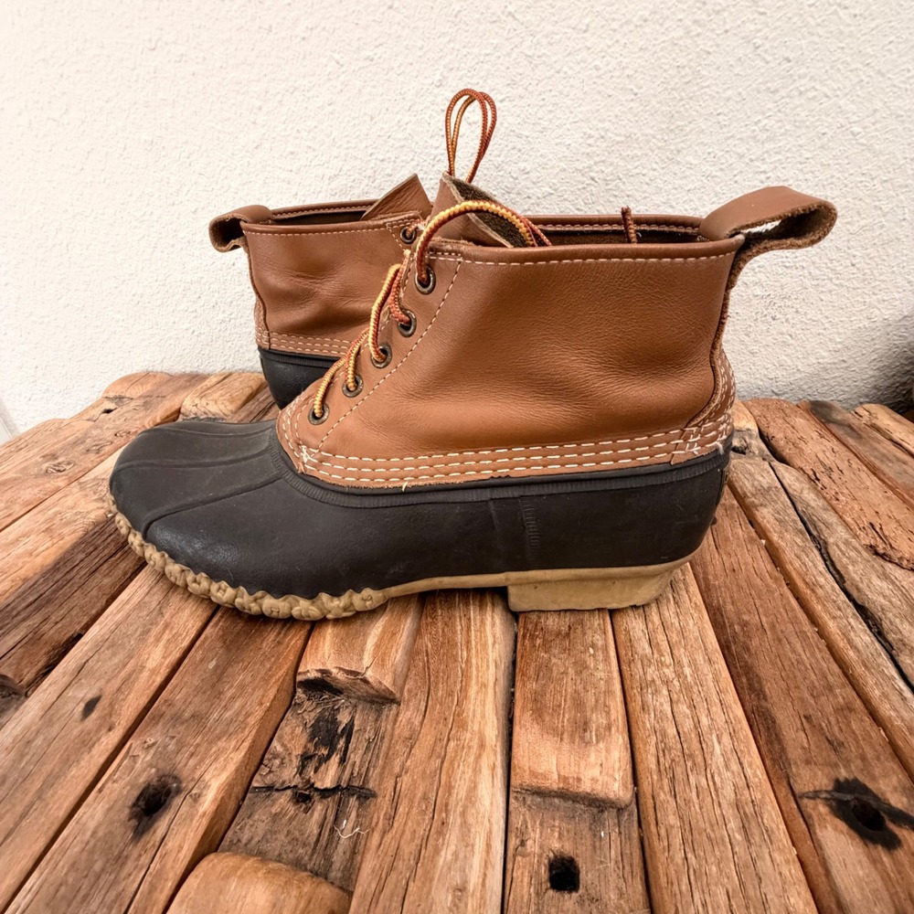 L.L. Bean Boots Brown 6" Duck Boots Leather Rubber Maine Made Waterproof
